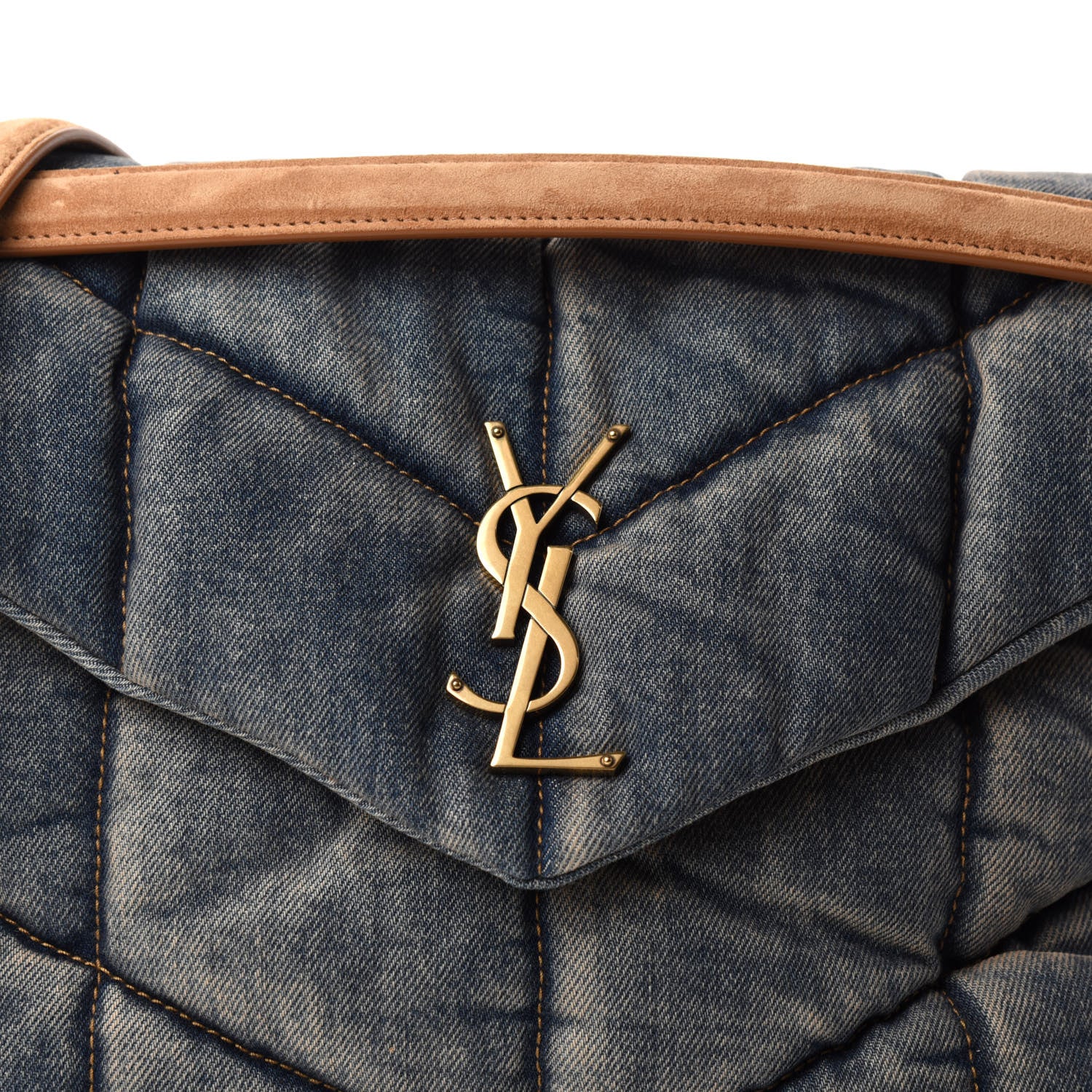 Saint Laurent Denim Quilted Medium Loulou Puffer Monogram Chain Satchel Blue Cinnamon 10 of 10
