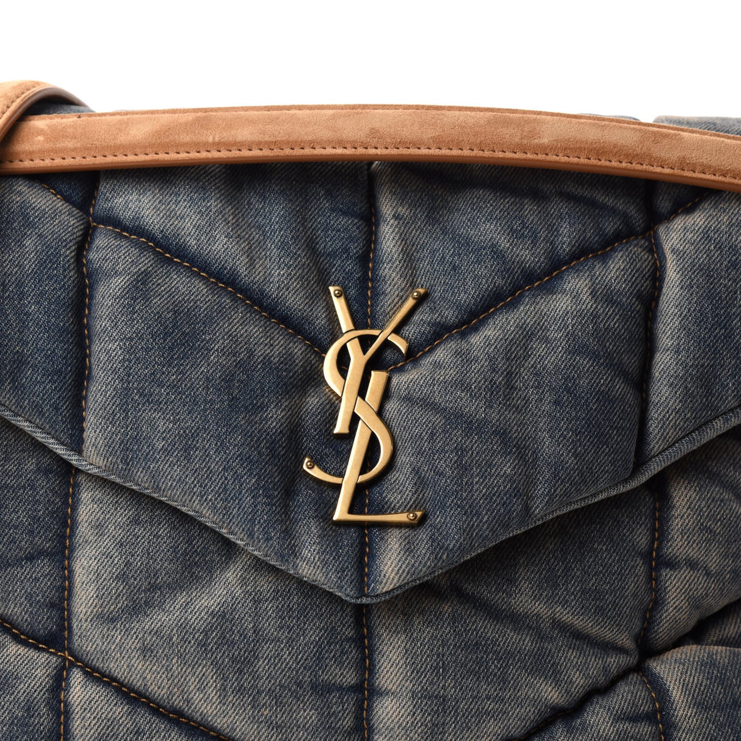 Denim Quilted Medium Loulou Puffer Monogram Chain Satchel Blue Cinnamon