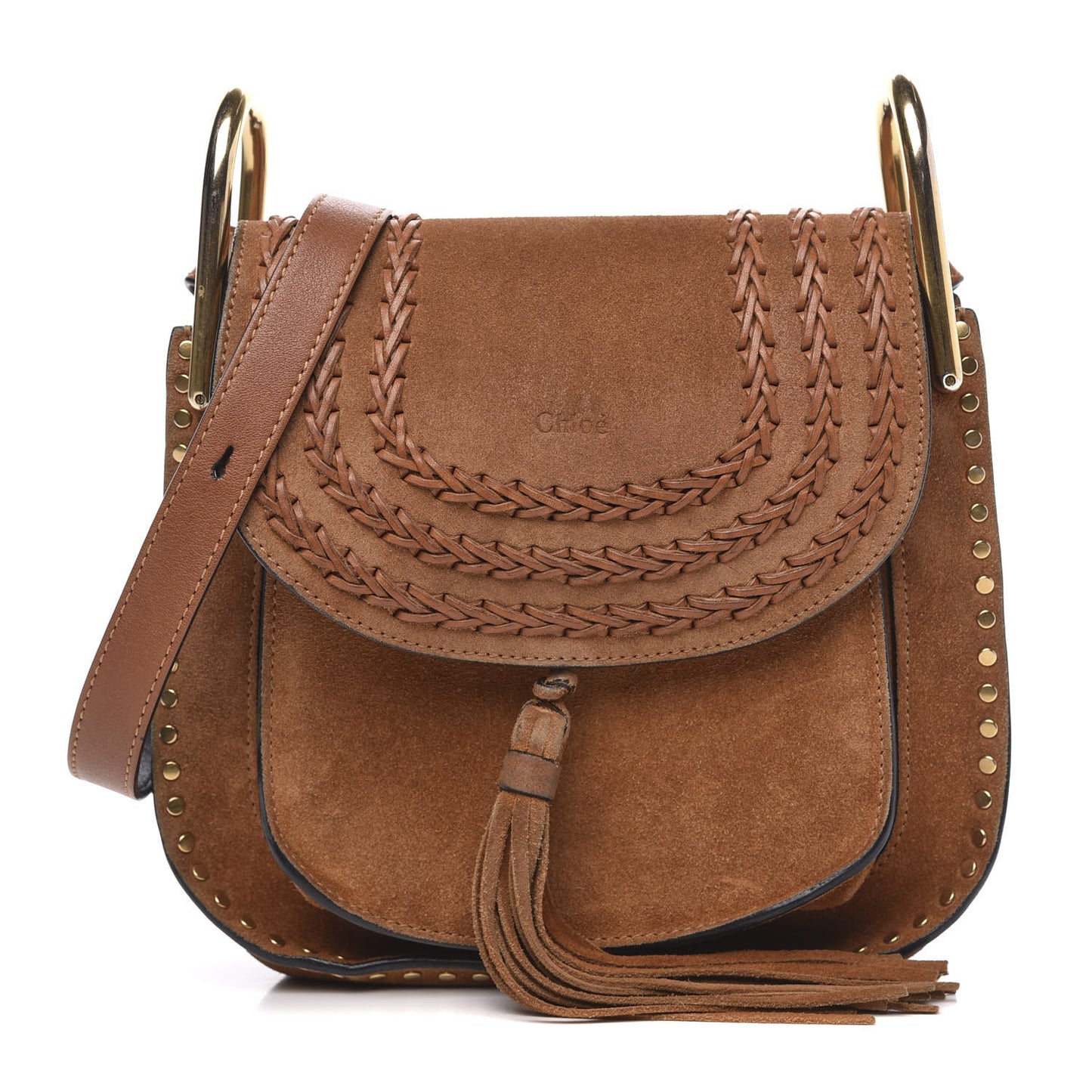 Suede Calfskin Braided Mini Hudson Shoulder Bag Caramel
