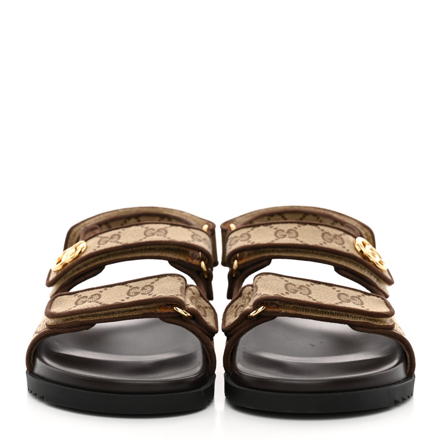Gucci GG Monogram Lavaredo Eco Fabric Womens Slide Sandals With Straps 37 Beige Ebony Light Brown 3 of 12