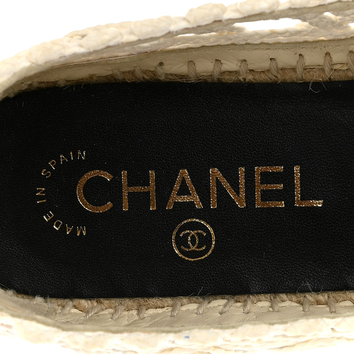 Woven Fabric Grosgrain CC Espadrilles 38 White Black
