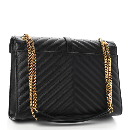 Saint Laurent Grain De Poudre Matelasse Chevron Large Monogram Satchel Black 2 of 7