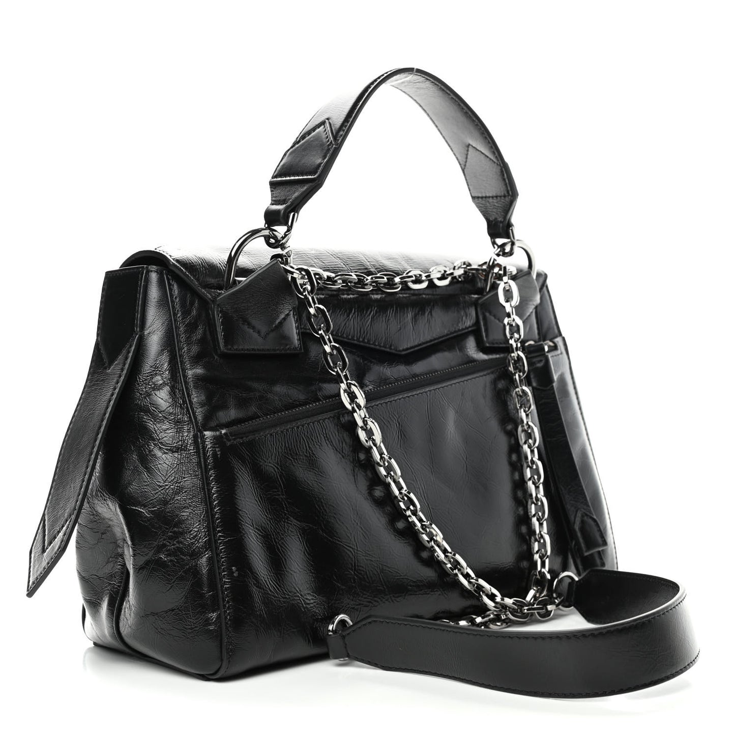 Creased Patent Calfskin Medium ID Flap Black