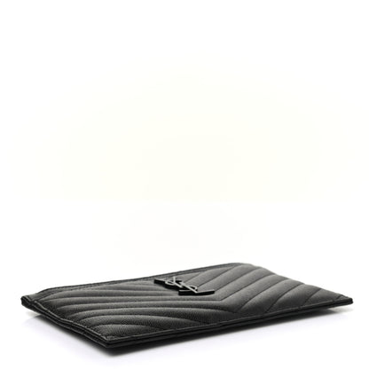Saint Laurent Grain De Poudre Chevron Monogram Bill Pouch Black 4 of 6