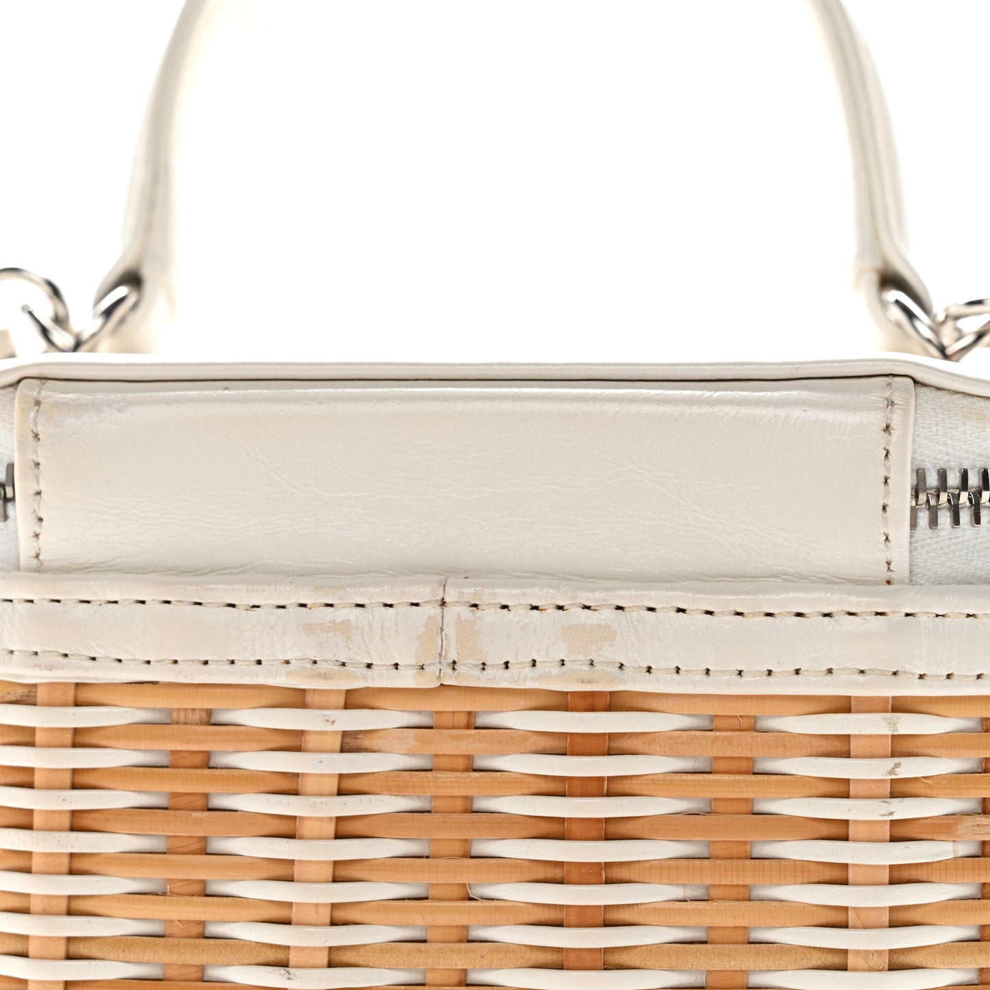 Calfskin Raffia Small Vanity Case Bag White Beige
