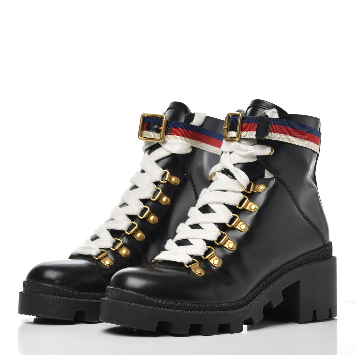 Calfskin Sylvie Web Lace Up Combat Boots 36 Black