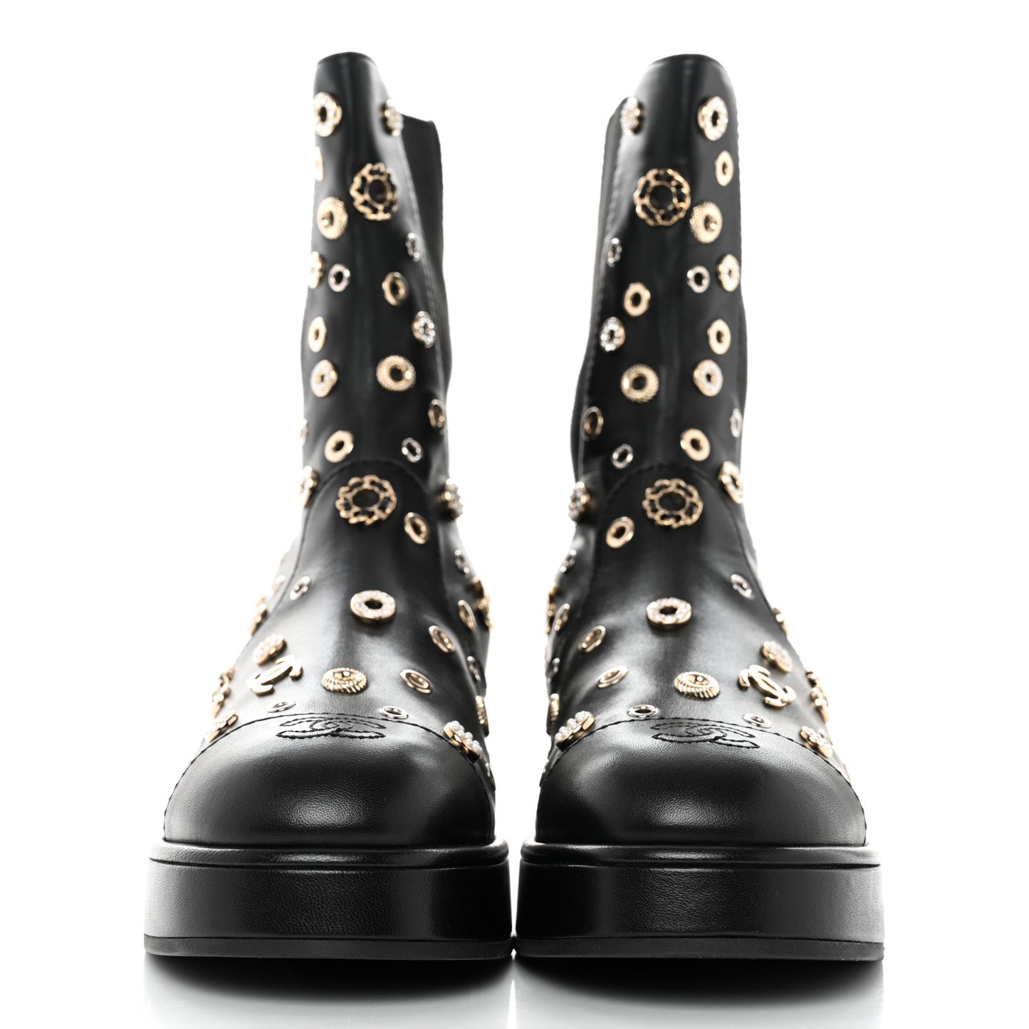 Lambskin Riveted Cap Toe Short Boots 38 Black