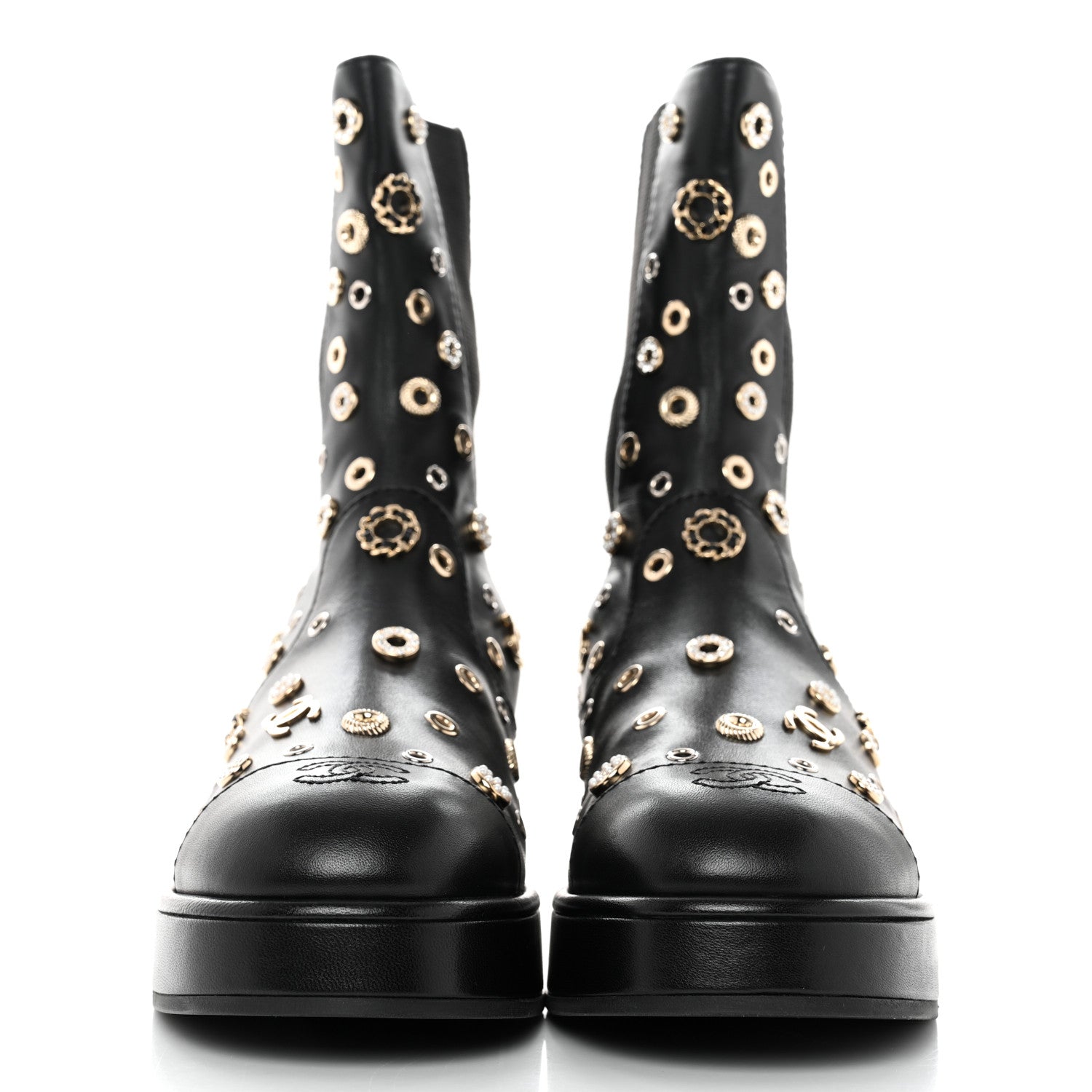 Chanel Lambskin Riveted Cap Toe Short Boots 38 Black 2 of 10