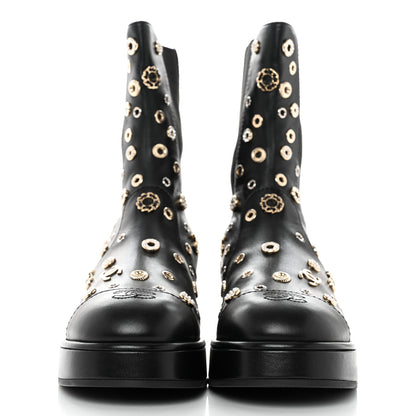 Chanel Lambskin Riveted Cap Toe Short Boots 38 Black 2 of 10