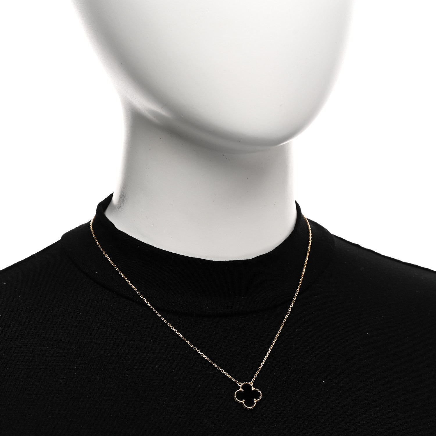 Van Cleef & Arpels 18K Yellow Gold Black Onyx Vintage Alhambra Pendant Necklace 2 of 5