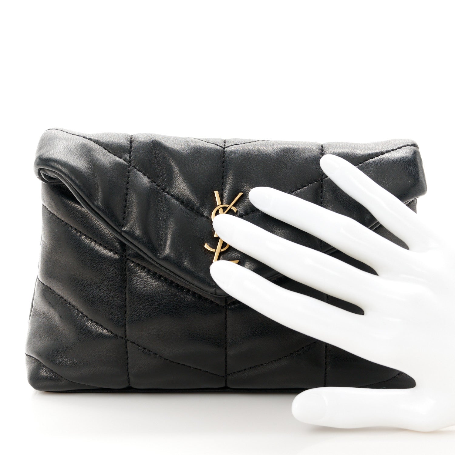 Saint Laurent Lambskin Monogram Loulou Puffer Pouch Clutch Black 2 of 11