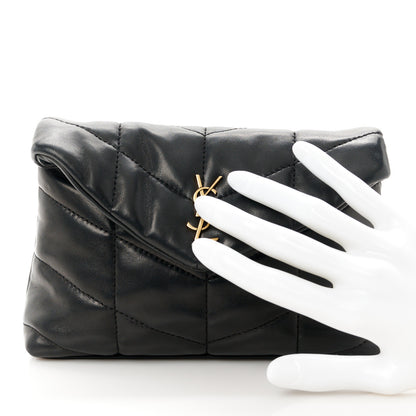 Saint Laurent Lambskin Monogram Loulou Puffer Pouch Clutch Black 2 of 11