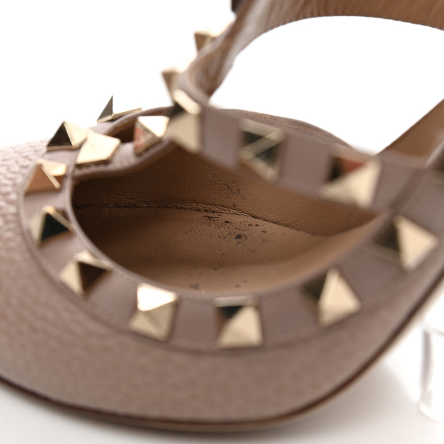 Pebbled Calfskin Rockstud Ankle Strap Pumps 36.5 Poudre