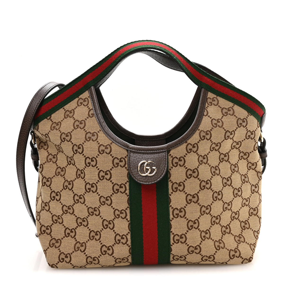 Gucci Monogram Web Small Giglio Tote Beige Dark Brown 1 of 11