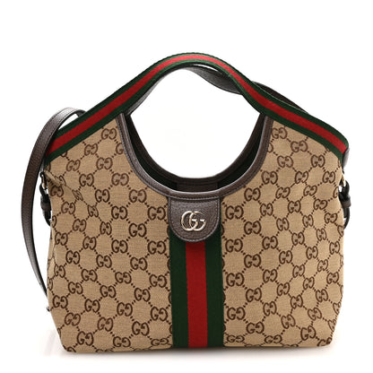 Gucci Monogram Web Small Giglio Tote Beige Dark Brown 1 of 11
