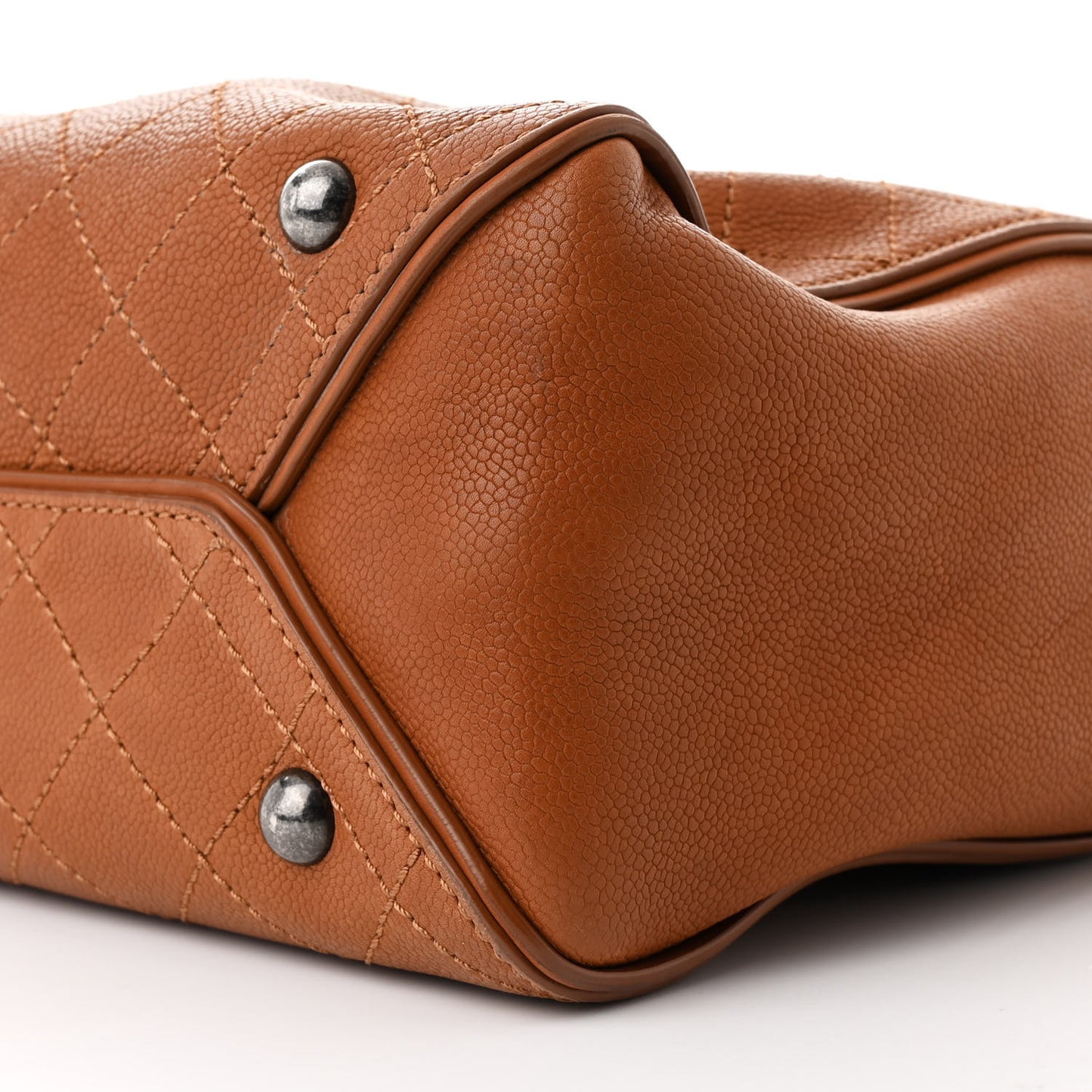 Grained Vegetal Calfskin Covered CC Shopper Tote Brown