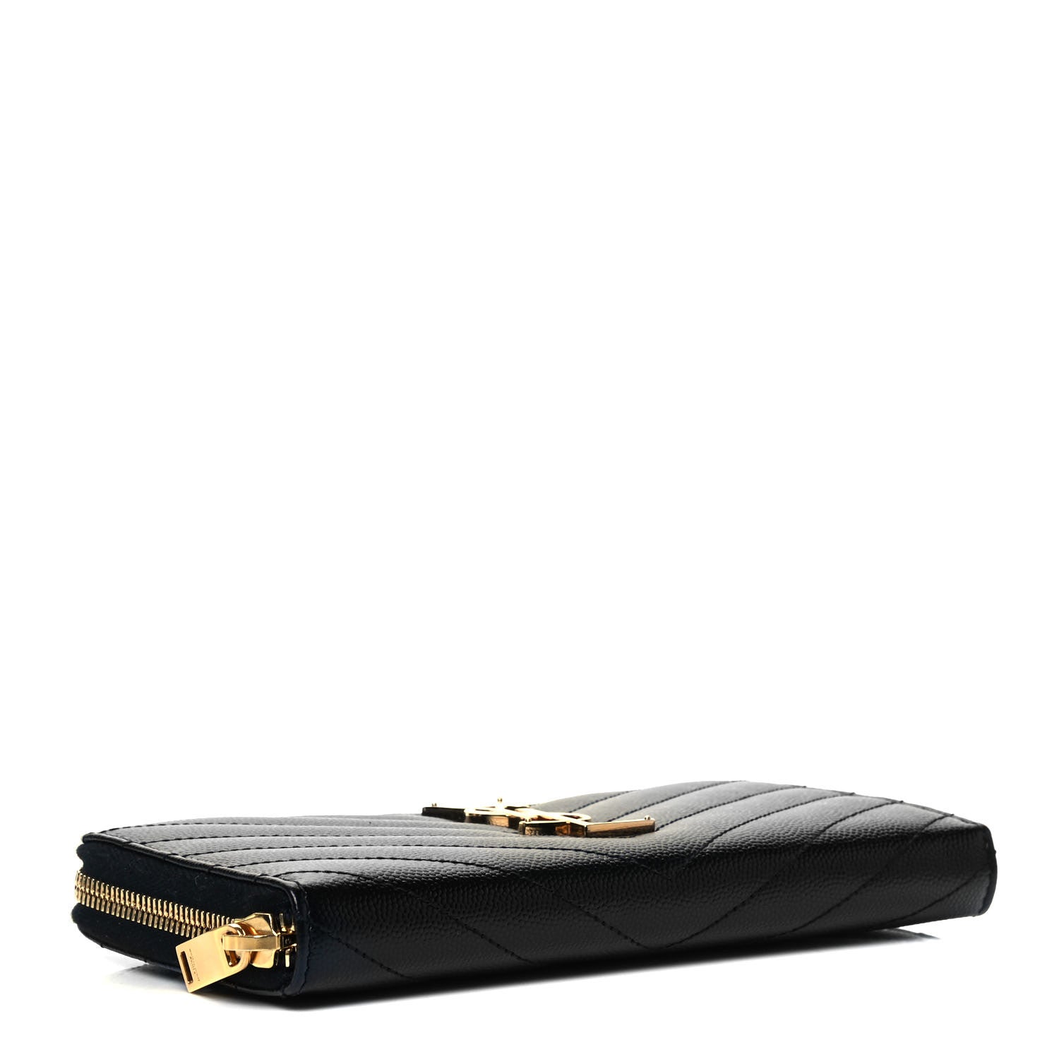 Saint Laurent Grain De Poudre Matelasse Chevron Monogram Zip Around Wallet Black 4 of 6