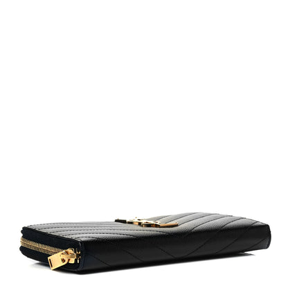 Saint Laurent Grain De Poudre Matelasse Chevron Monogram Zip Around Wallet Black 4 of 6