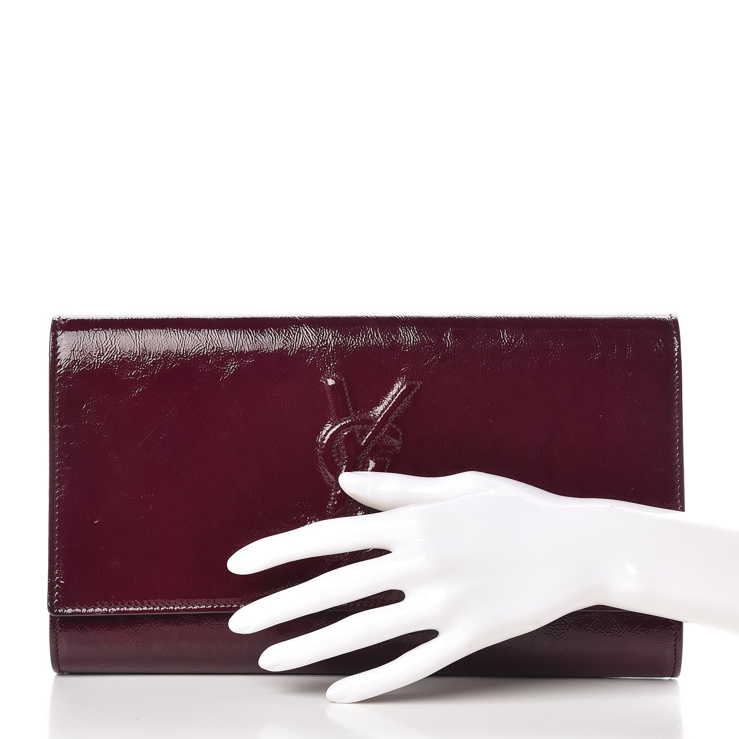 Saint Laurent Textured Patent Monogram Large Belle De Jour Clutch Burgundy 2 of 15