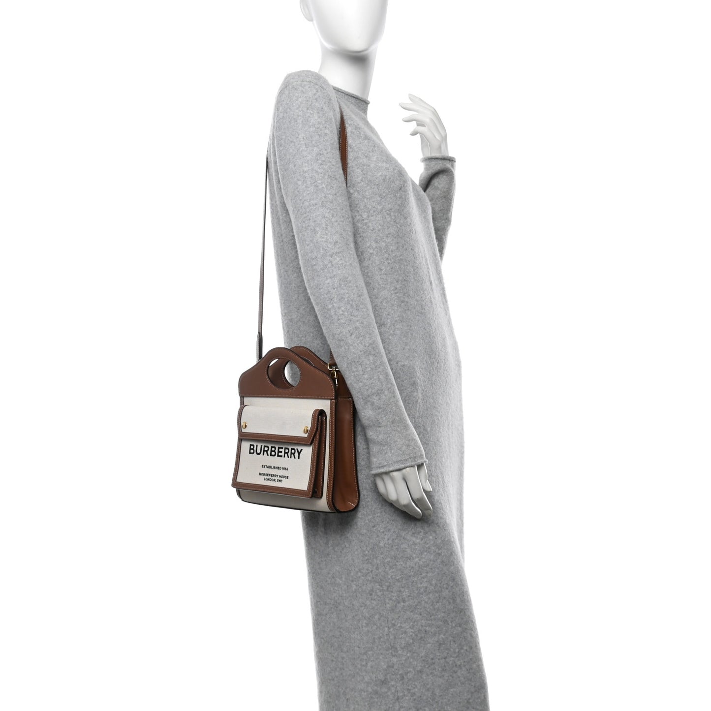 Canvas Smooth Calfskin Two Tone Mini Pocket Bag Natural Malt Brown