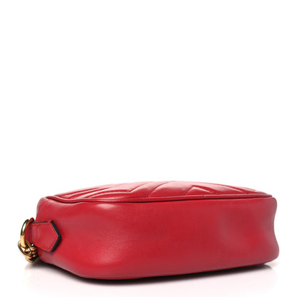 Gucci Calfskin Matelasse Mini GG Marmont Chain Shoulder Bag Hibiscus Red 4 of 11