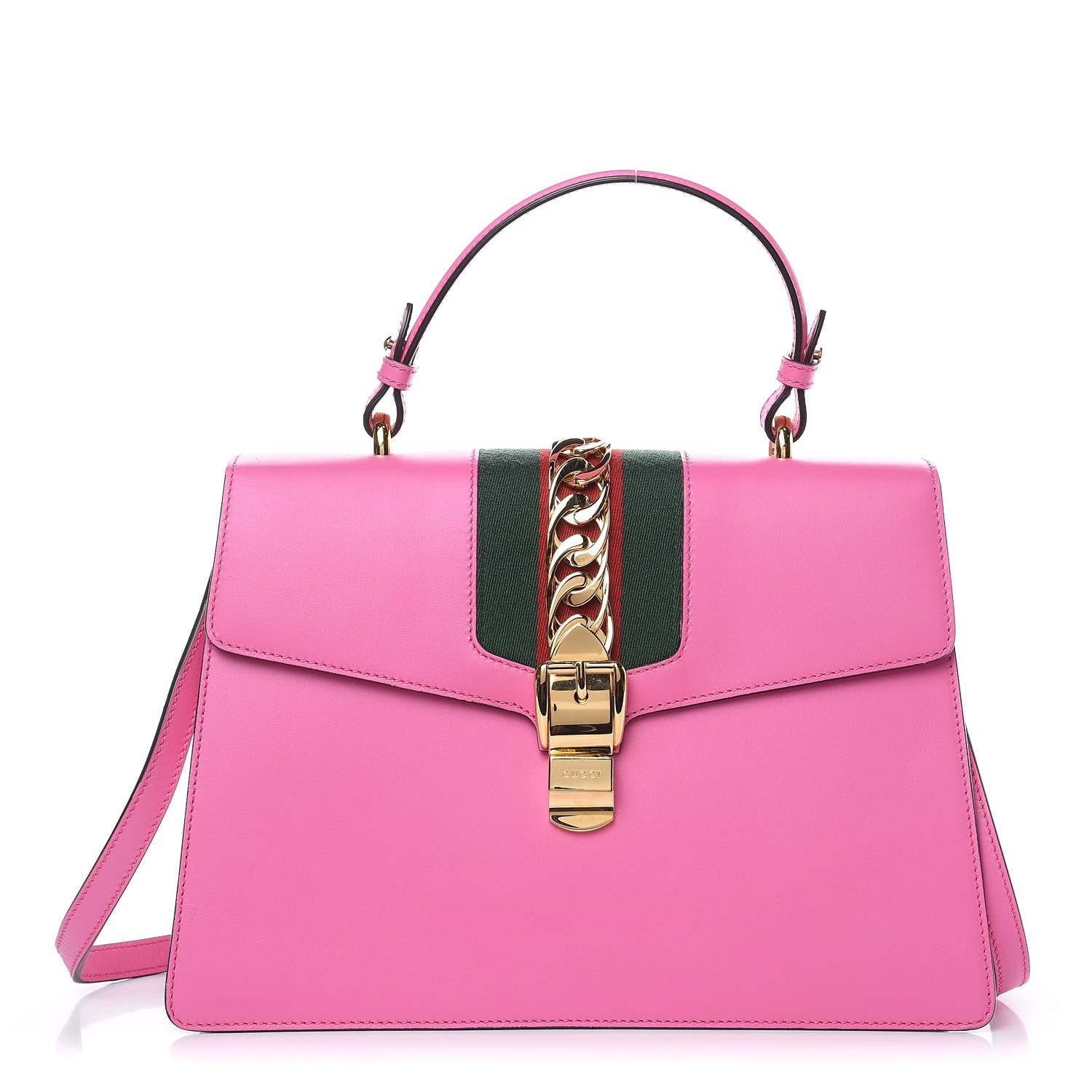 Gucci Vitello Fontanella Web Medium Sylvie Top Handle Bag Pink Tropical Flower 1 of 12