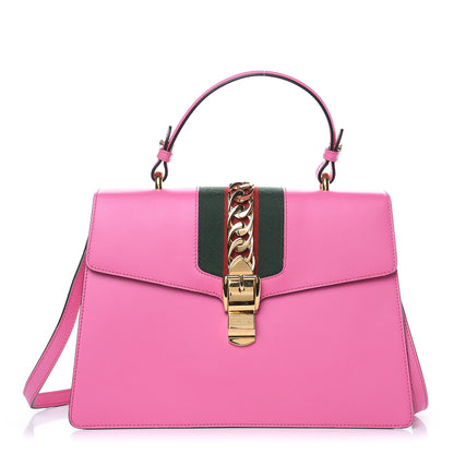 Gucci Vitello Fontanella Web Medium Sylvie Top Handle Bag Pink Tropical Flower 1 of 12