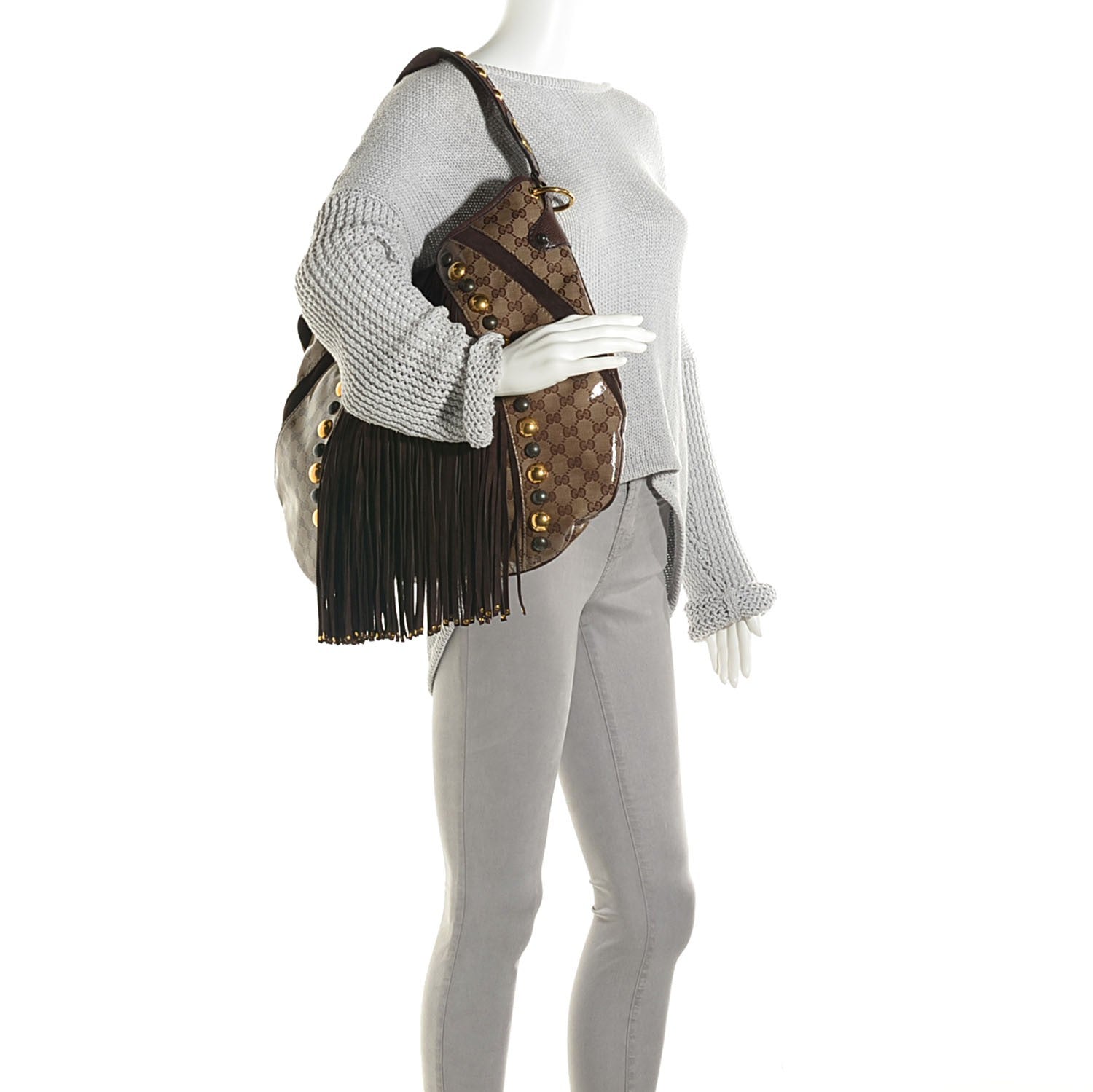 Gucci Crystal Monogram Large Babouska Hobo Brown 2 of 9