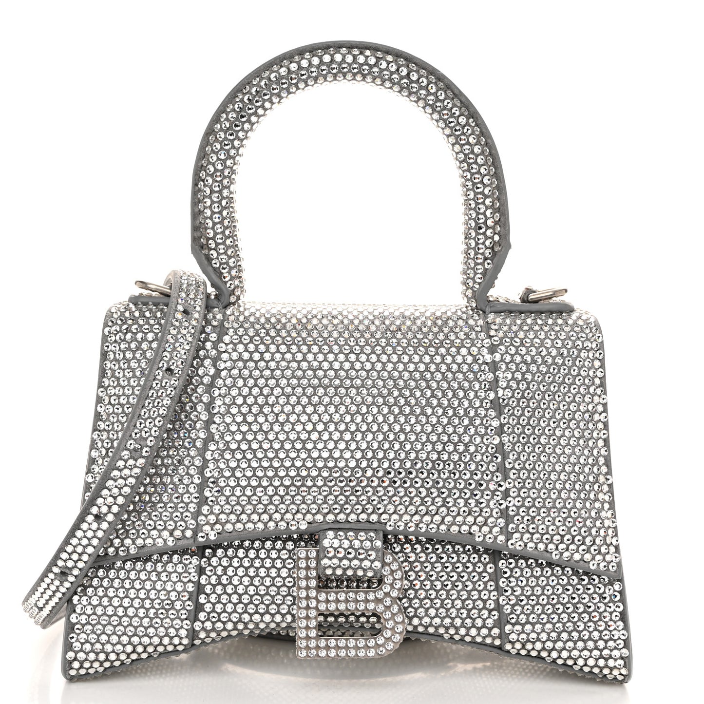 Strass Suede Hourglass Top Handle Bag XS Smoke Grey Crystal