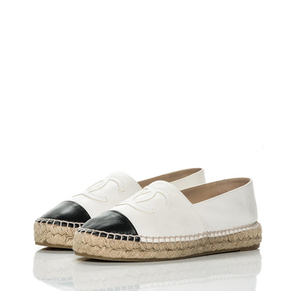 Chanel Lambskin Espadrilles 37 White Black 3 of 9
