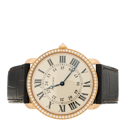 Cartier 18K Pink Gold Alligator Diamond Bezel 36mm Ronde Louis Manual Winding Watch Brown 2 of 5