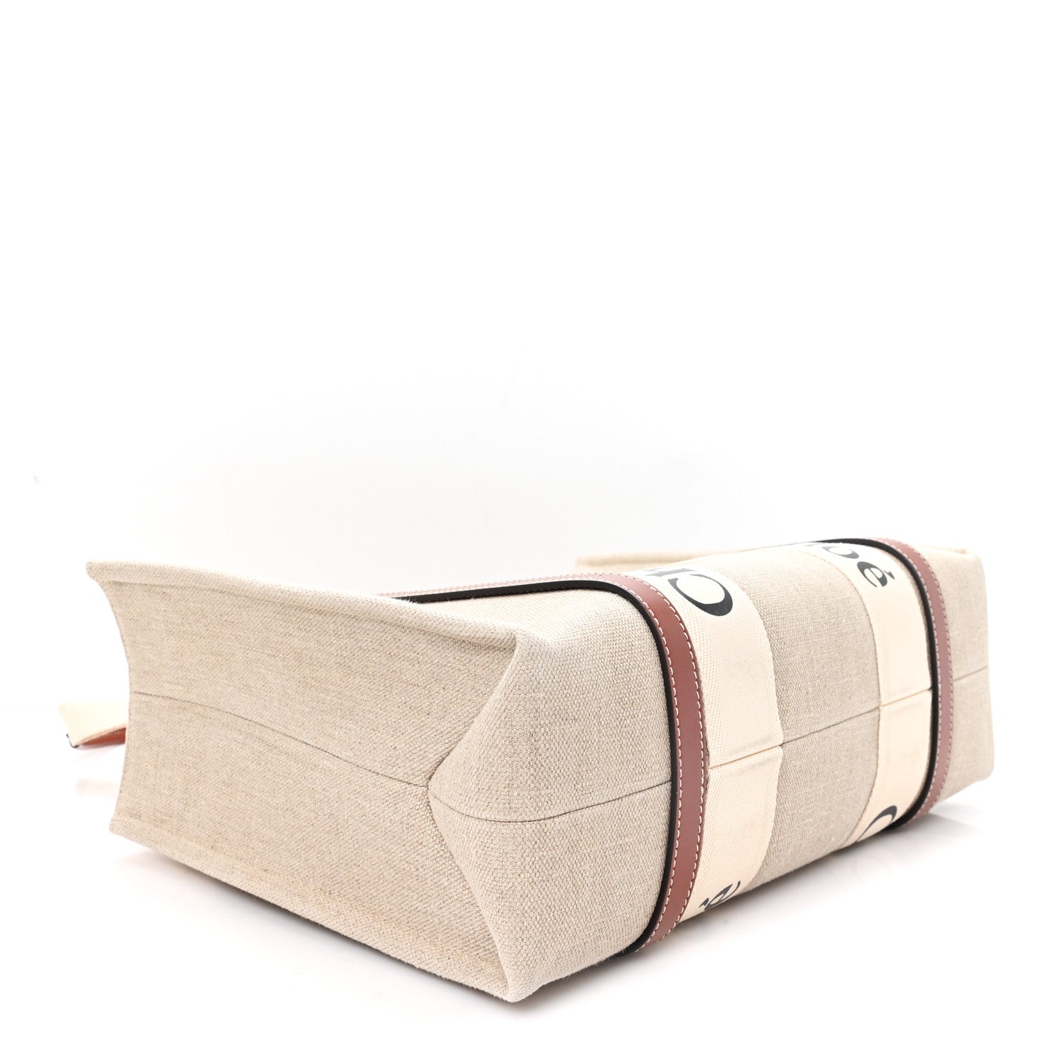 Chloe Cotton Calfskin Medium Woody Ribbon Tote White Brown 4 of 12
