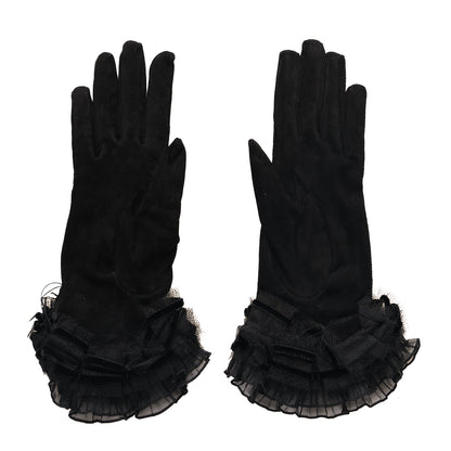 Chanel Suede Lace CC Gloves 7.5 Black 2 of 4