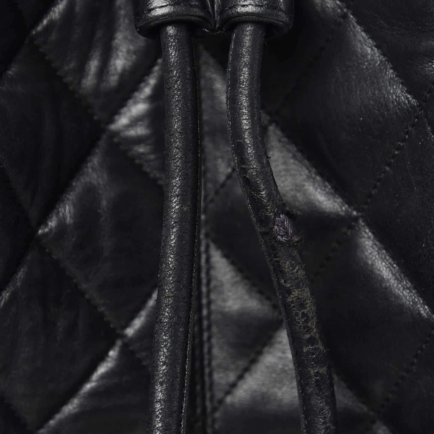 Lambskin Quilted Drawstring Bag Black