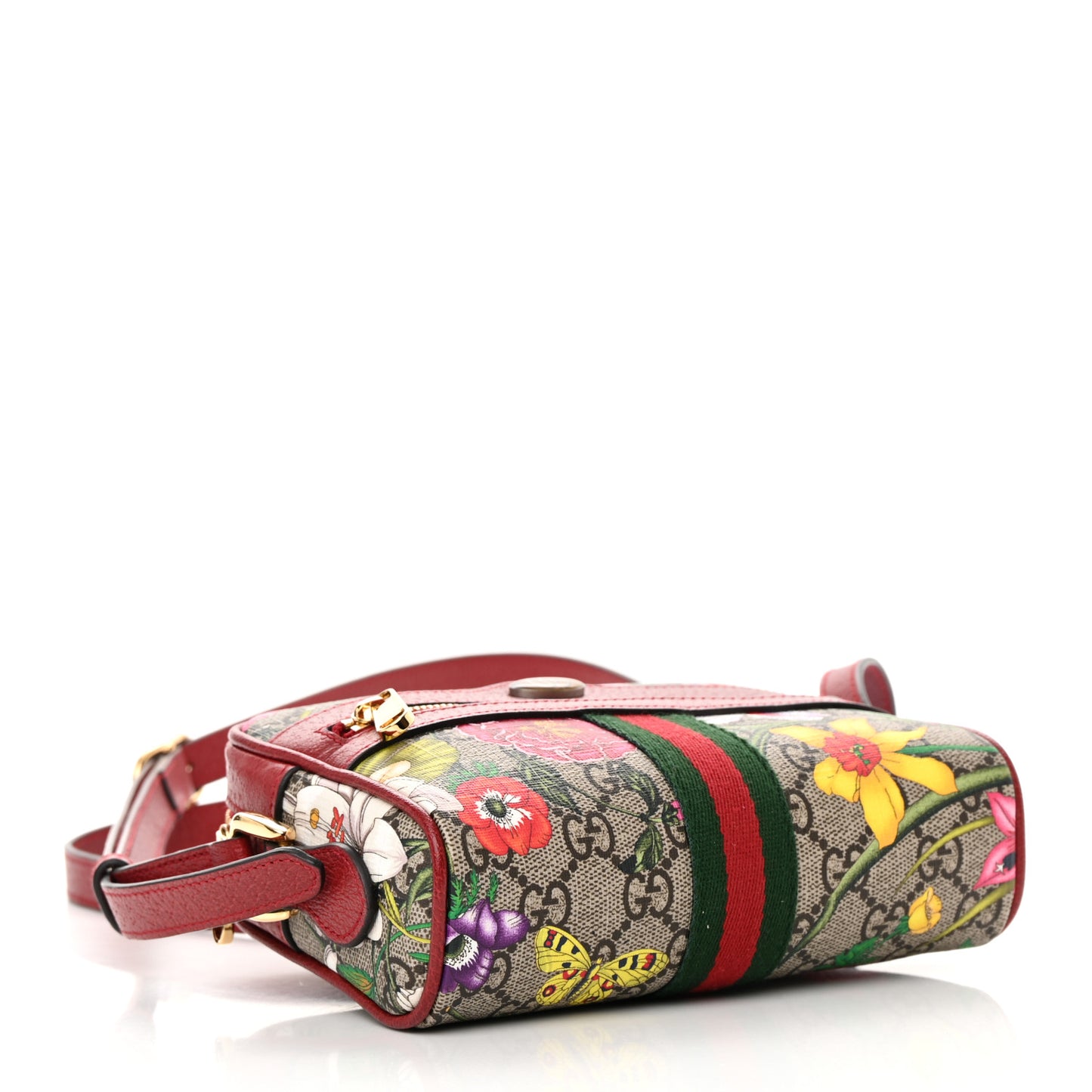 GG Supreme Monogram Flora Web Mini Ophidia Shoulder Bag Red