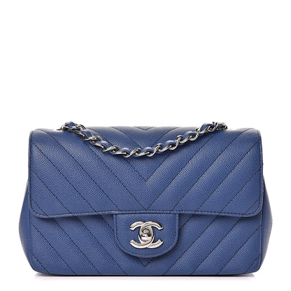 Chanel Caviar Chevron Quilted Mini Rectangular Flap Blue 1 of 9