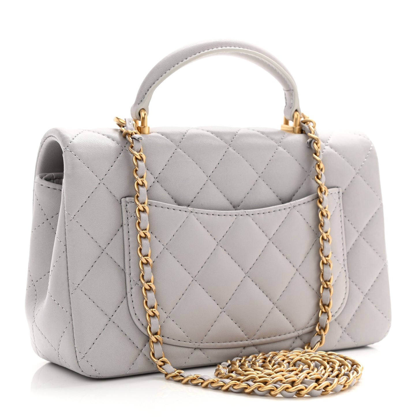 Lambskin Quilted Mini Top Handle Rectangular Flap Grey