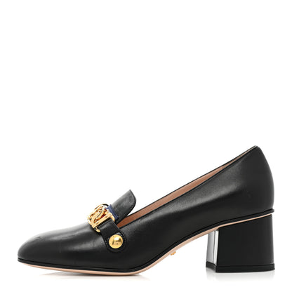 Gucci Malaga Kid Sylvie Web Chain Mid Heel Loafers 36 Black 1 of 16