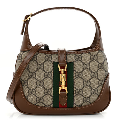 Gucci Supreme Monogram Azalea Calfskin Web Mini Jackie 1961 Hobo Beige Ebony Brown Sugar 1 of 11