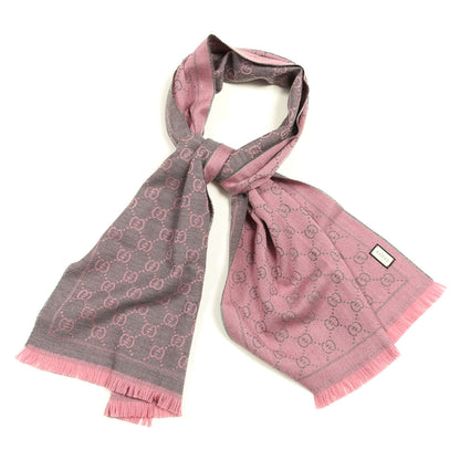 Gucci Wool Jacquard GG Monogram Sten Fringe Scarf Graphite Pink 1 of 4
