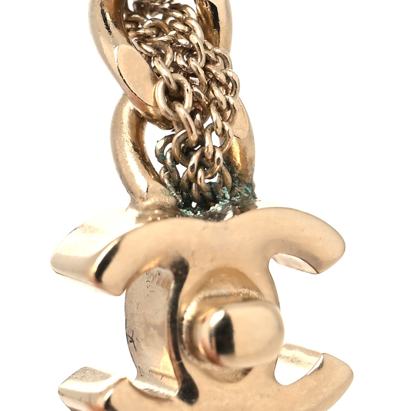 Metal CC Turnlock Chain Hoop Earrings Gold