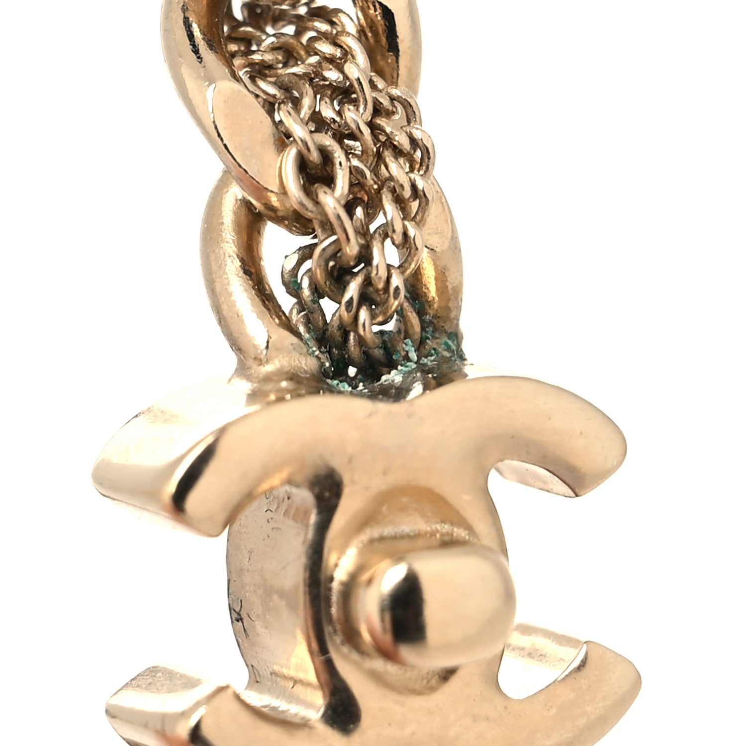 Chanel Metal CC Turnlock Chain Hoop Earrings Gold 5 of 5