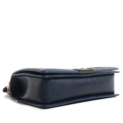 Chanel Caviar Quilted New Medium Boy Flap Dark Navy Blue 4 of 9
