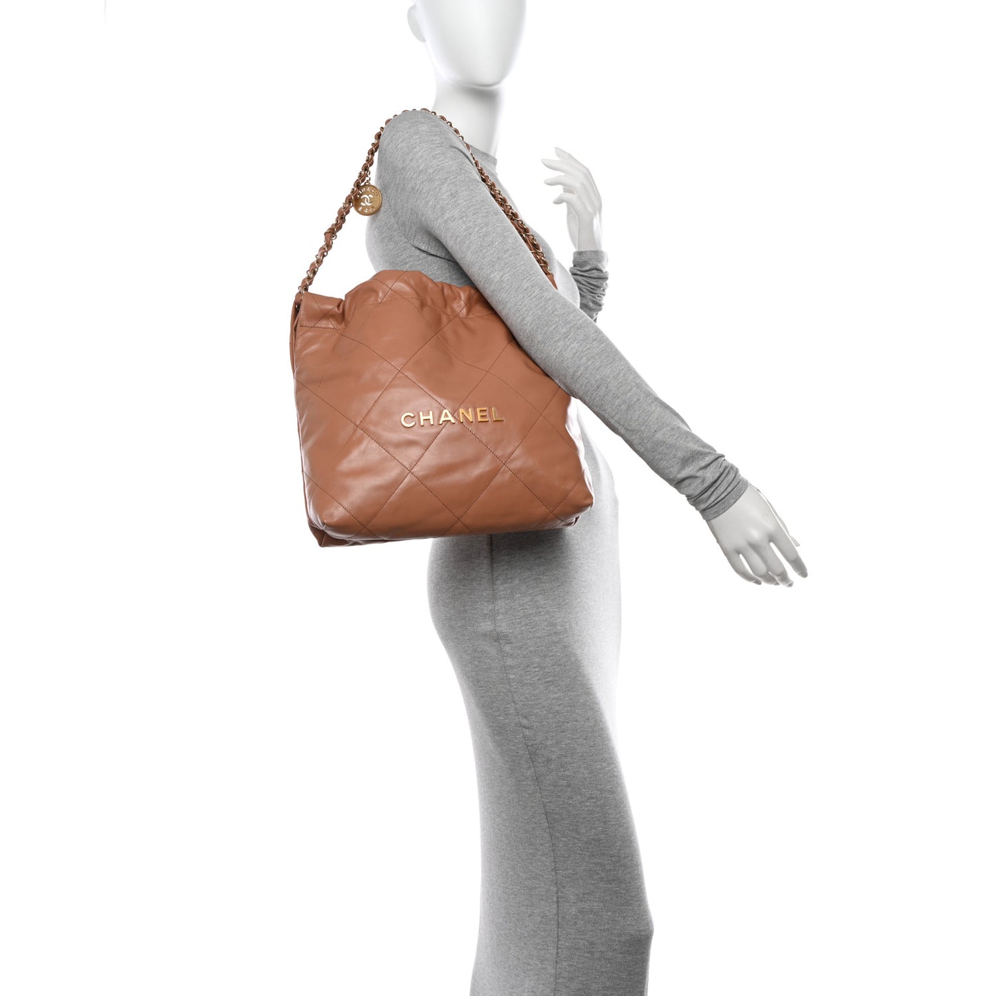 Shiny Calfskin Quilted Small Chanel 22 Camel