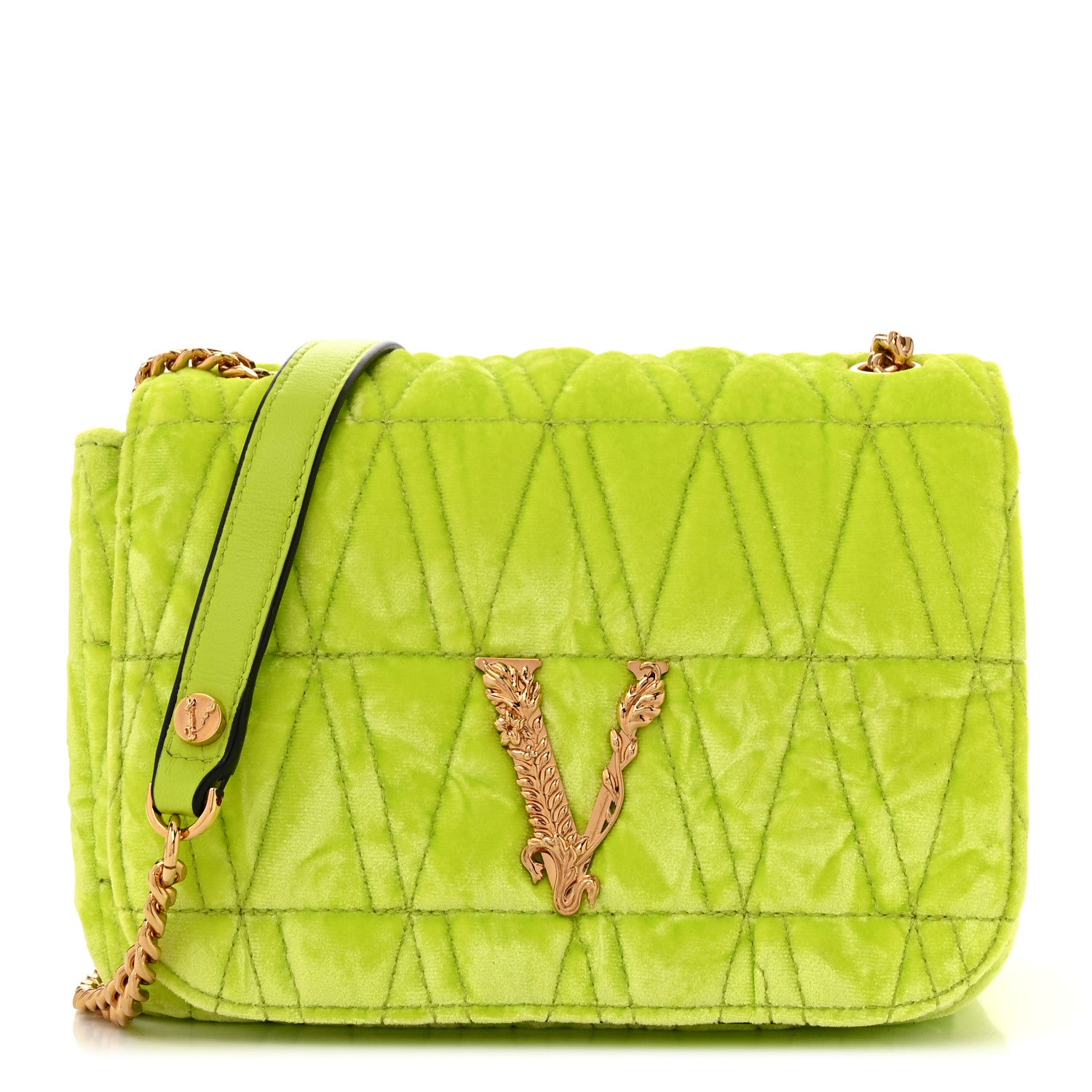 Versace Velvet Quilted Virtus Shoulder Bag Green 1 of 9