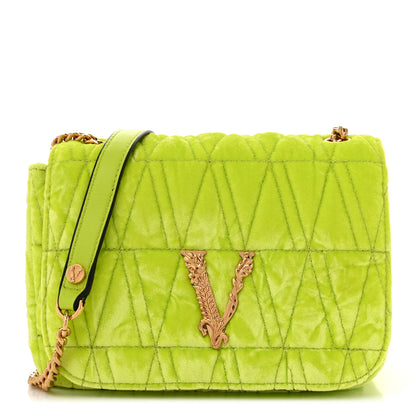 Versace Velvet Quilted Virtus Shoulder Bag Green 1 of 9