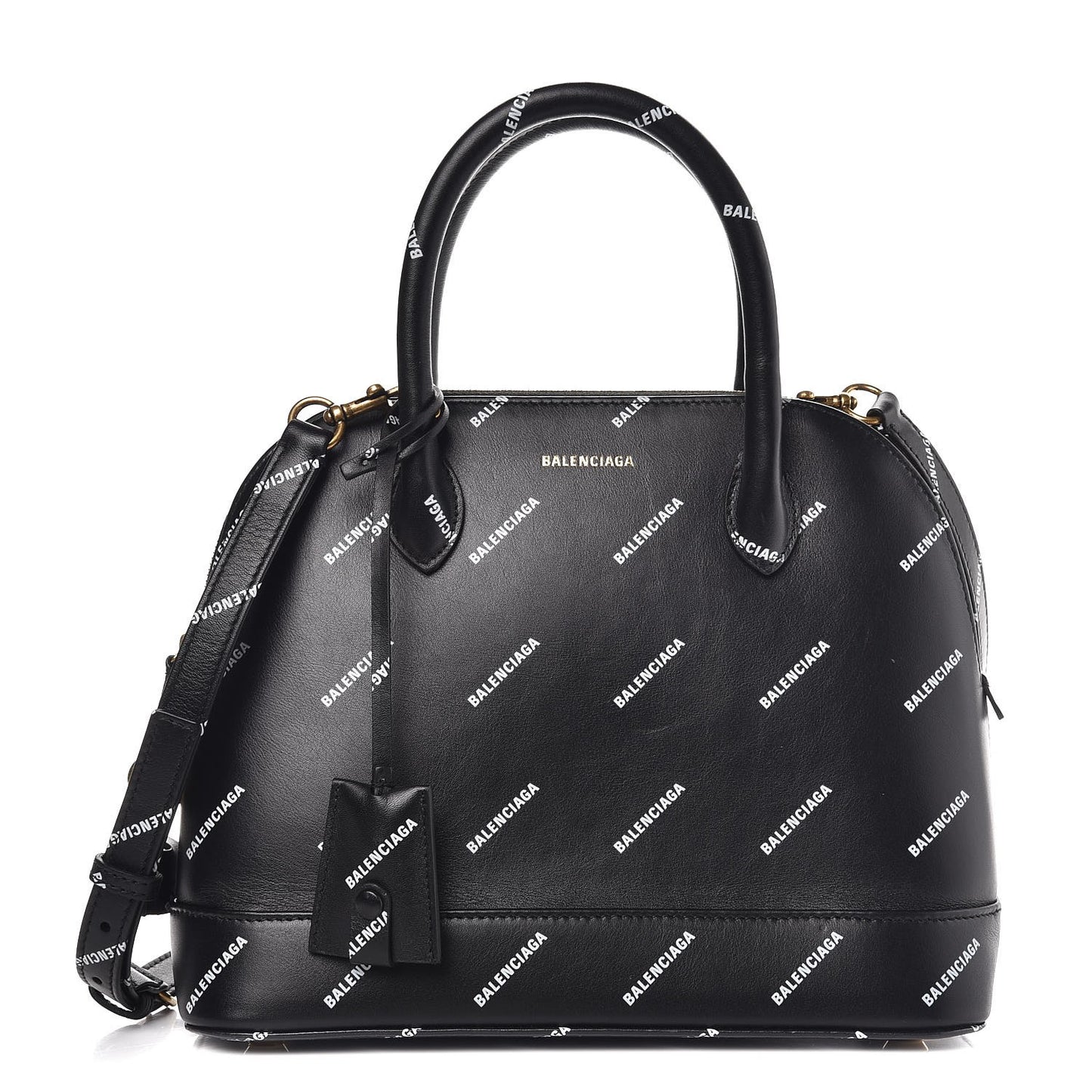 Calfskin Allover Logo S Ville Top Handle Bag Black White