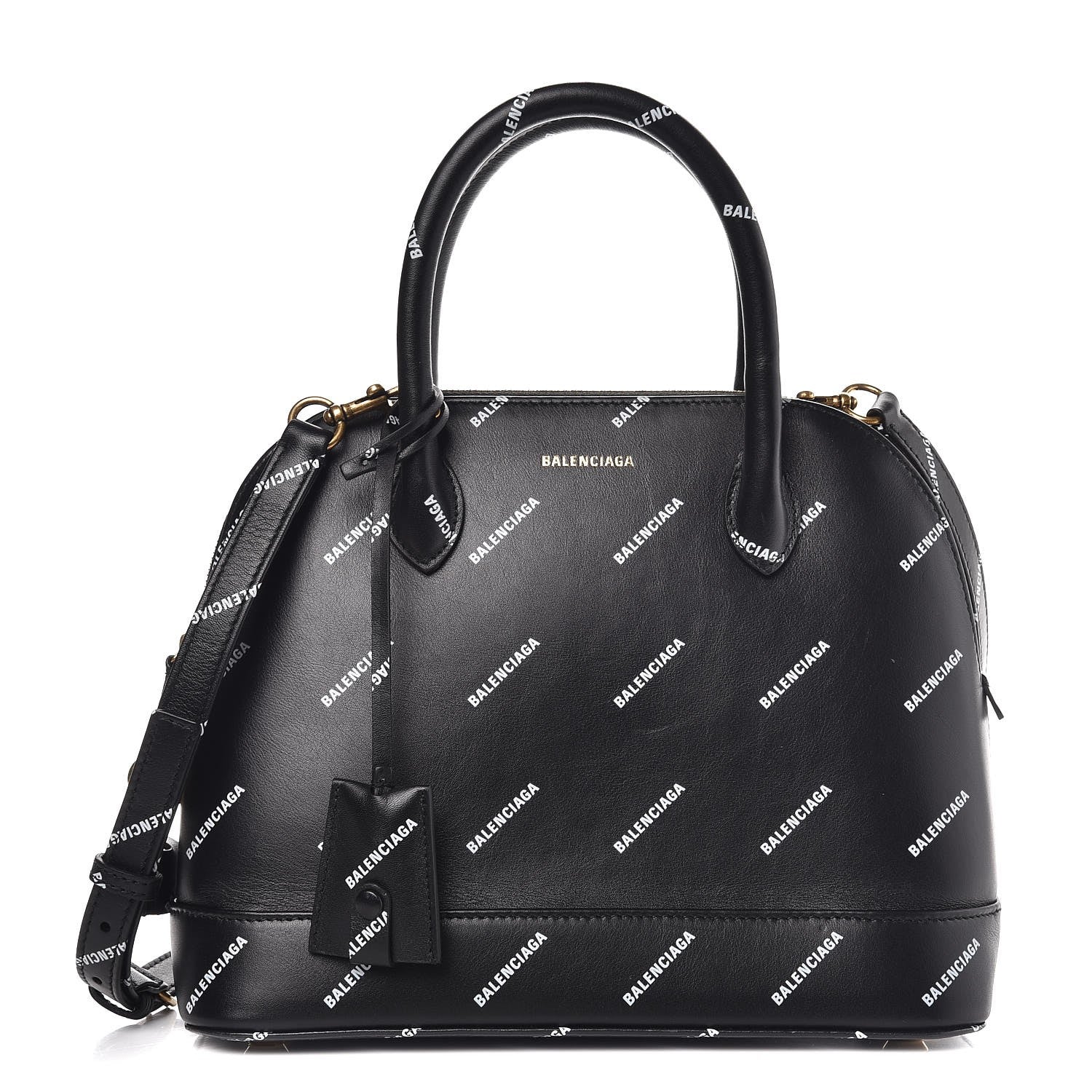 Balenciaga Calfskin Allover Logo S Ville Top Handle Bag Black White 1 of 9