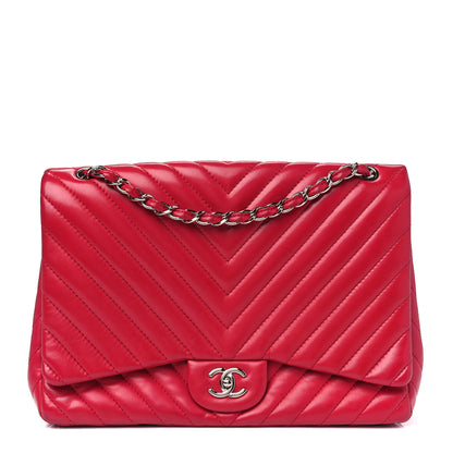 Chanel Lambskin Chevron Quilted Maxi Single Flap Dark Pink 1 of 9