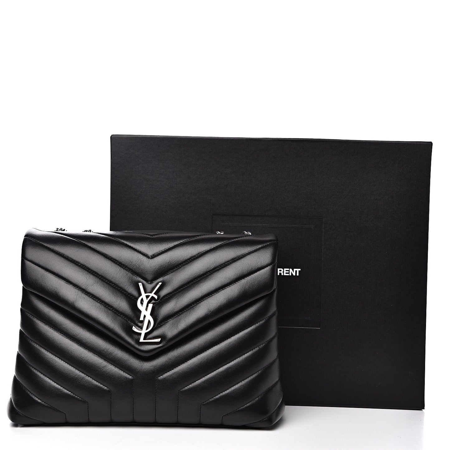 Calfskin Y Quilted Monogram Medium Loulou Chain Satchel Black